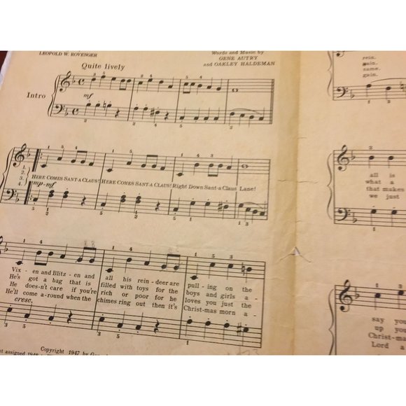 Here Comes Santa Claus by Gene Autry & Oakley Haldeman Vintage Sheet Music - Picture 9 of 12